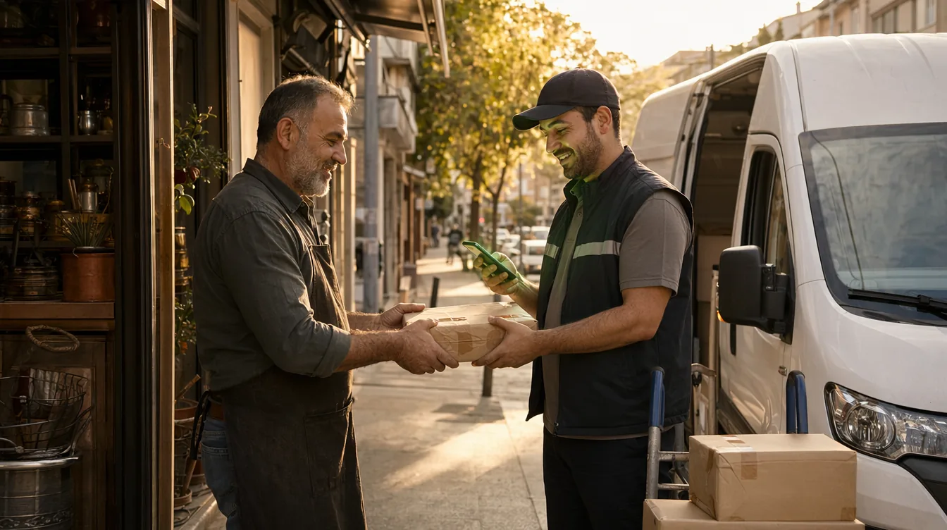 Yük gönderen ile taşıyıcı, bir kargo aracının yanında buluşuyor